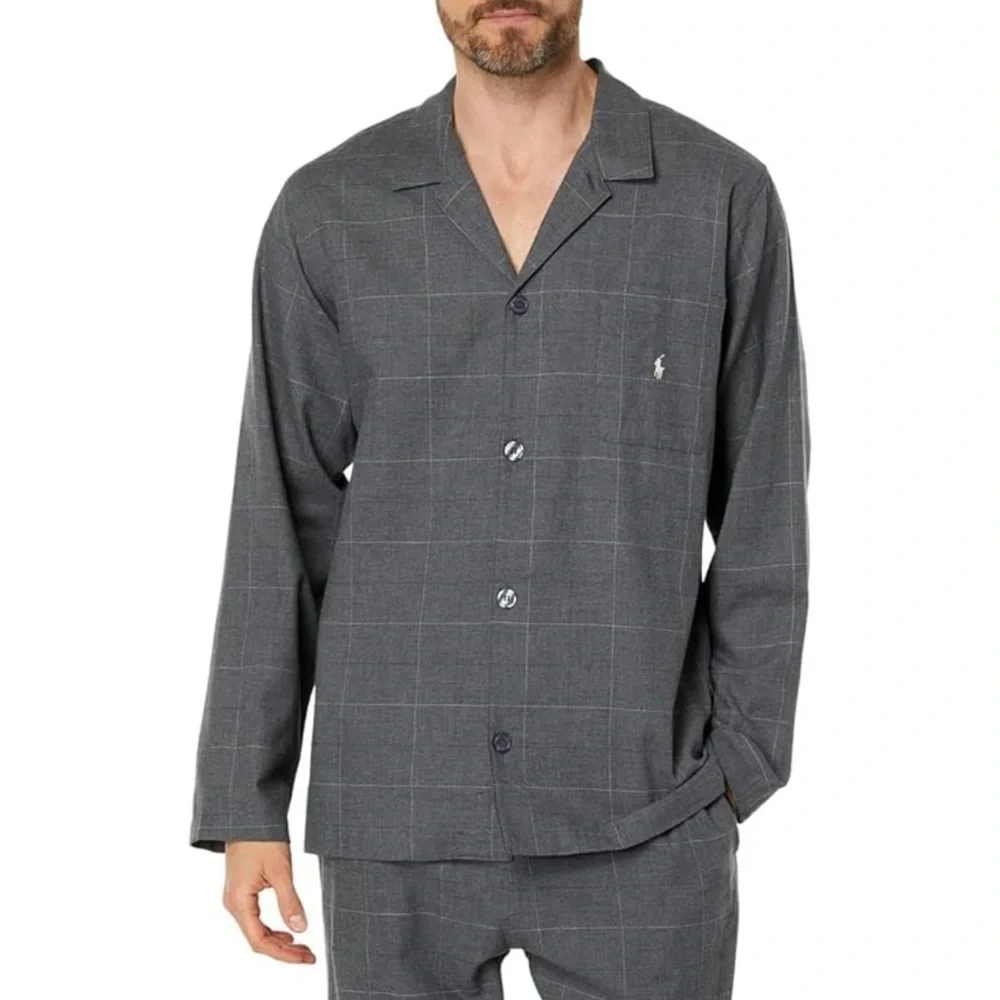 Gray and white striped flannel like pajamas top from POLO Ralph Lauren size m